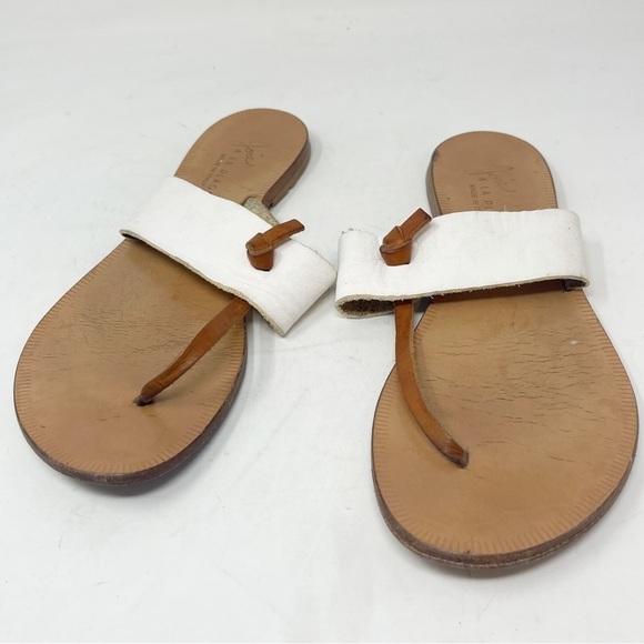 JOIE A LA PLAGE Women’s White Brown NICE Leather Sandals Size 38.5 US 8.5 - Picture 1 of 6